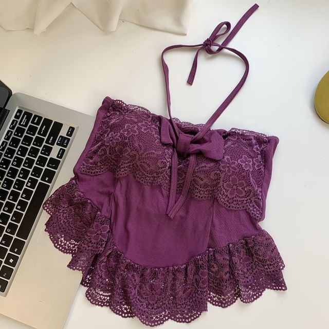 Halter Neck Lace-Trim Camisole Top