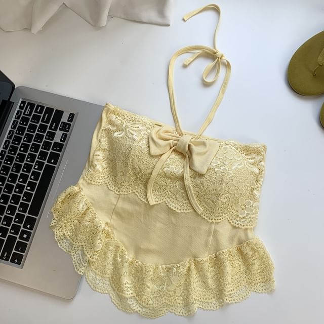 Halter Neck Lace-Trim Camisole Top