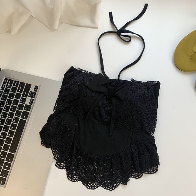 Halter Neck Lace-Trim Camisole Top