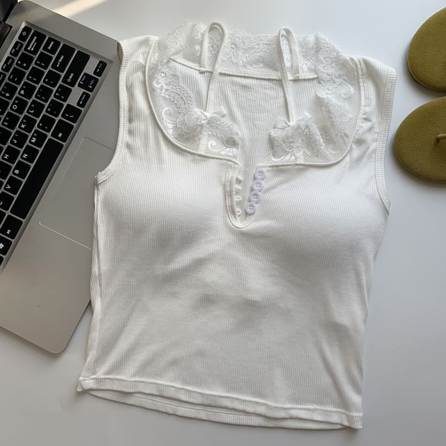 Sweetheart Neck Lace-Trim Sleeveless Tank Top