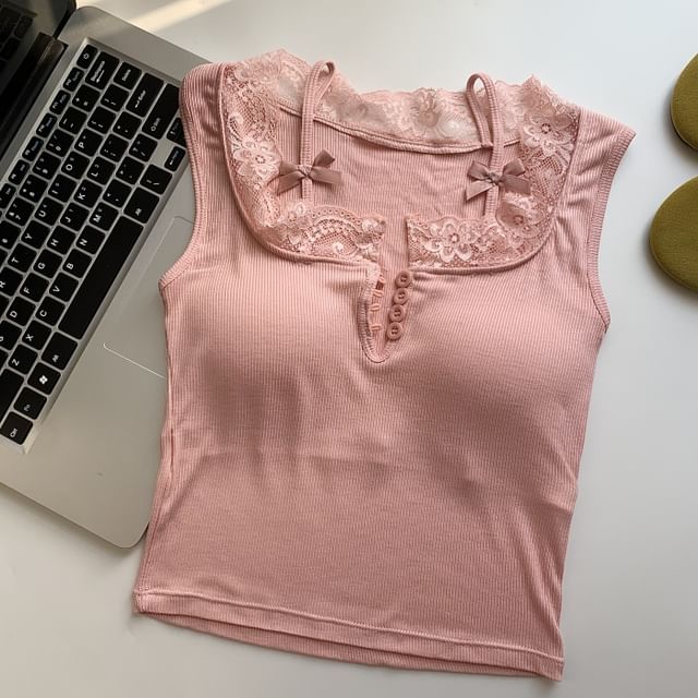 Sweetheart Neck Lace-Trim Sleeveless Tank Top