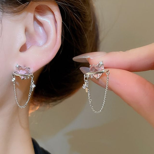 Heart Chain Stud Earring
