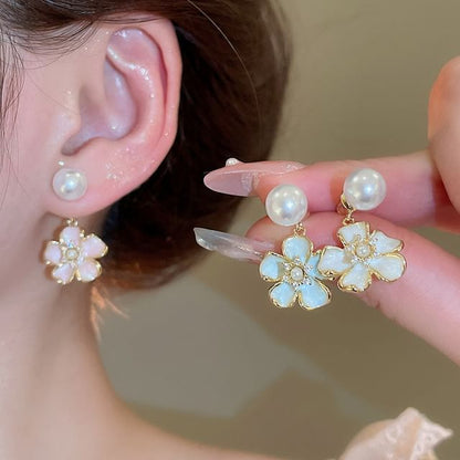 Faux Pearl Floral Drop Earring