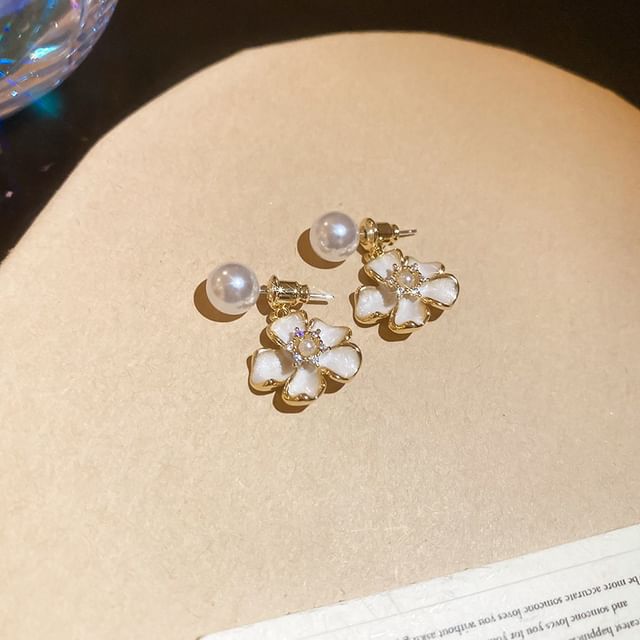 Faux Pearl Floral Drop Earring
