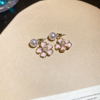 Faux Pearl Floral Drop Earring