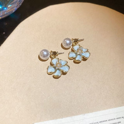 Faux Pearl Floral Drop Earring