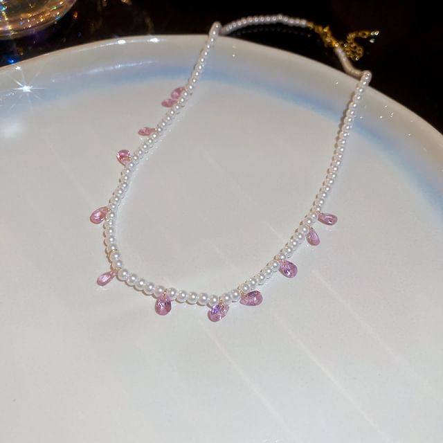 Faux Pearl Butterfly Layered Necklace / Butterfly Stud Earring