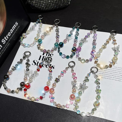 Phone Beaded Strap Faux Crystal Butterfly Wrist