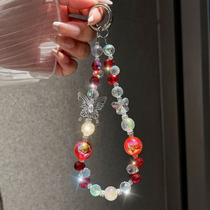 Phone Beaded Strap Faux Crystal Butterfly Wrist