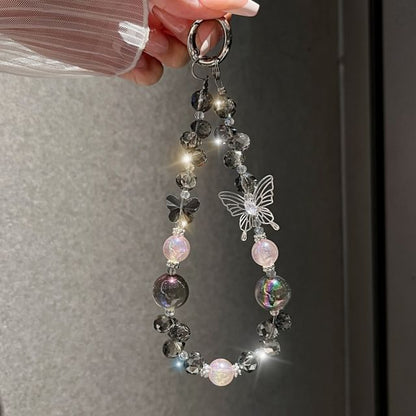 Phone Beaded Strap Faux Crystal Butterfly Wrist
