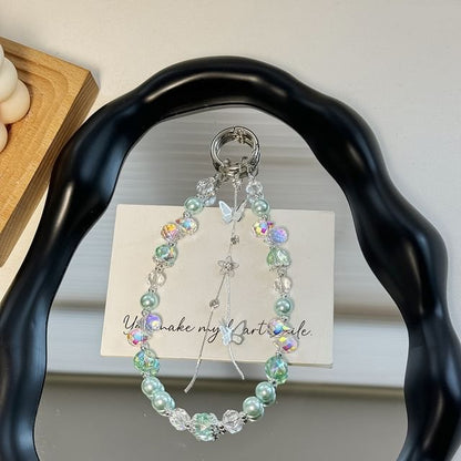 Pad Phone with Pearl Lanyard Butterfly Faux Strap Wrist