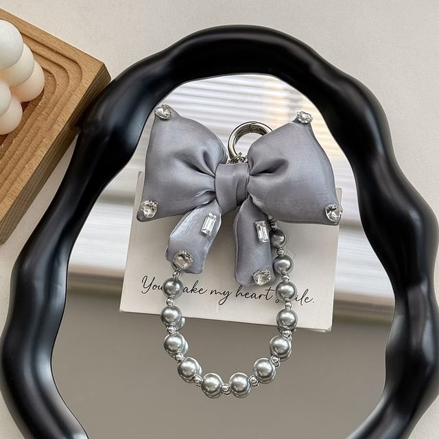 Faux with Pad Lanyard Rhinestone Pearl Bow Charm Phone