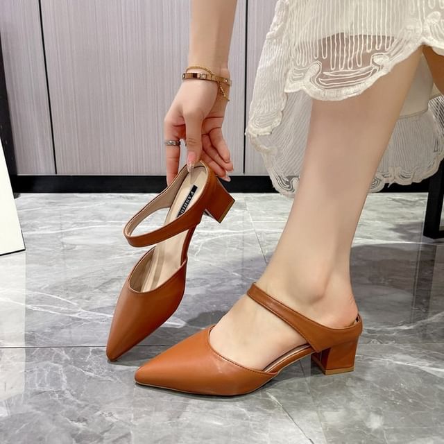 Pointed Toe Chunky Heel Mules