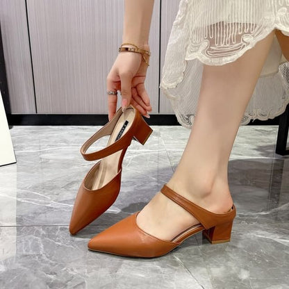 Pointed Toe Chunky Heel Mules