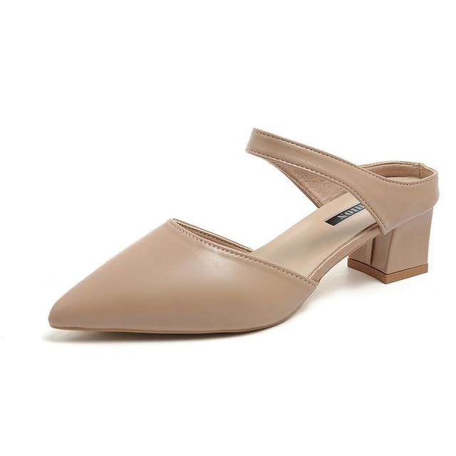Pointed Toe Chunky Heel Mules