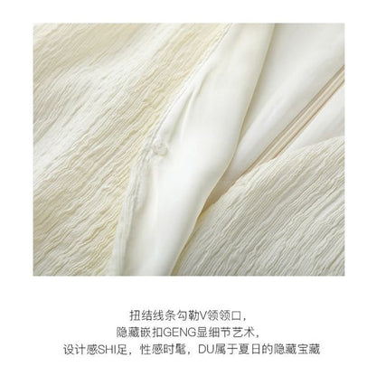 V-Neck Plain Knot Slit Tank Top / High Rise Wide Leg Pants