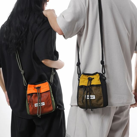 Block Crossbody Color Drawstring Bag