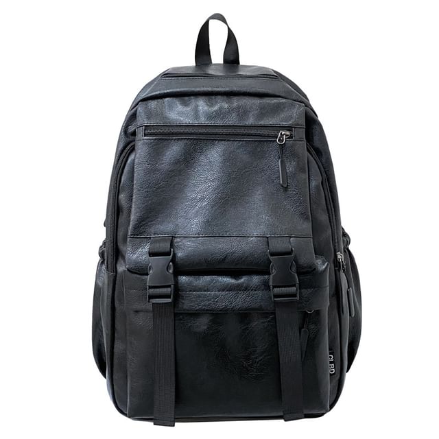 Zip Leather Backpack Faux Plain