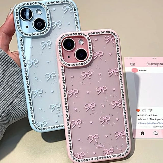 Bow Print Rhinestone Phone Case