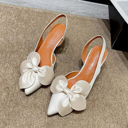 Bow Pumps Satin Slingback Pointed Toe