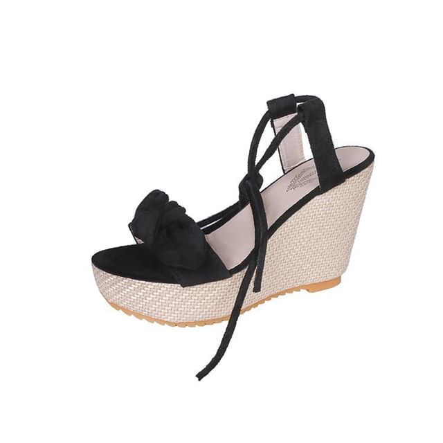 Bow Wedge Tie-Up Platform Sandals
