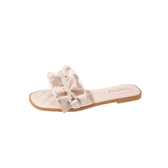 Ruffle Faux Sandals Pearl Slide