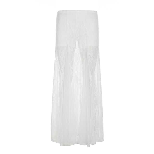 Halter Neck Lace Crop Top with High Rise Maxi A-Line Skirt