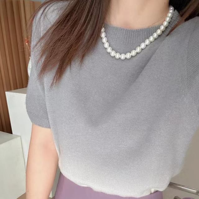 Top Knit Short-Sleeve Crew Neck Gradient