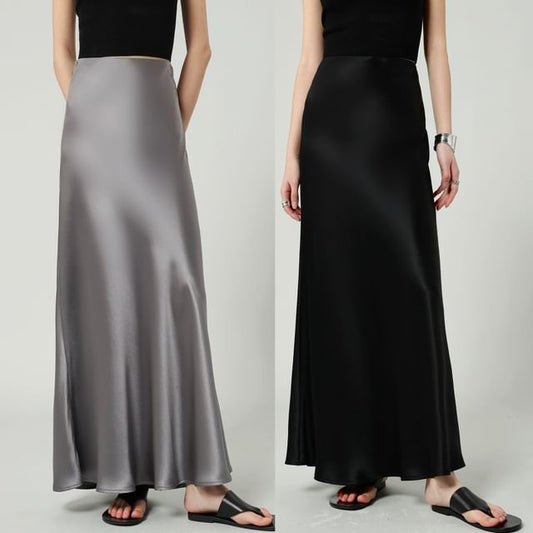 High A-Line Skirt Waist Plain Satin Maxi
