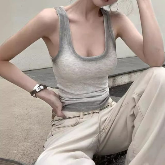 Scoop Neck Gradient Ribbed Slim Fit Tank Top