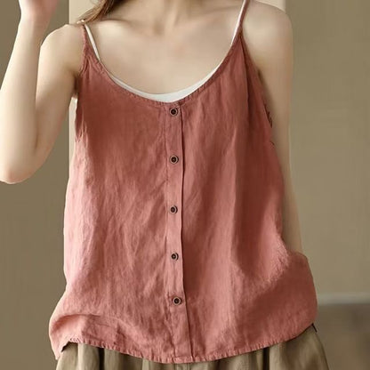 Top Neck Plain Camisole Buttoned Scoop