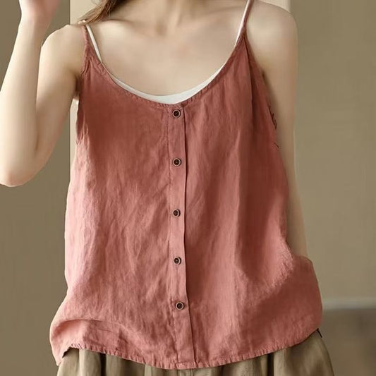 Top Neck Plain Camisole Buttoned Scoop