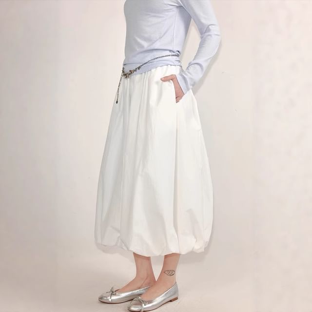 Skirt Waist Midi Elastic Paperbag Plain
