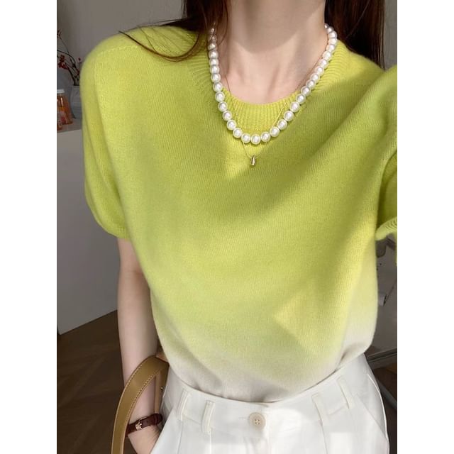 Top Knit Short-Sleeve Crew Neck Gradient