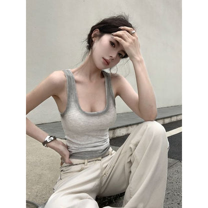 Fit Ribbed Neck Slim Gradient Scoop Tank Top