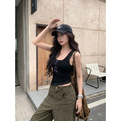 Fit Ribbed Neck Slim Gradient Scoop Tank Top