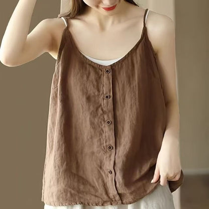 Top Neck Plain Camisole Buttoned Scoop