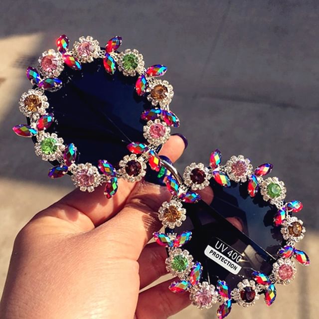 Floral Rhinestone Sunglasses