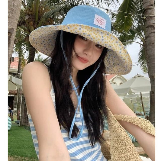 Sun Print Floral Applique Heart Hat