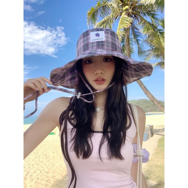 Hat Sun Applique Plaid Lemon