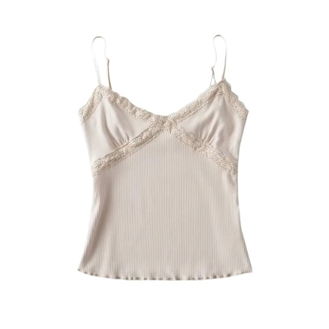 Ribbed Knit Lace-Trim Crop Camisole Top