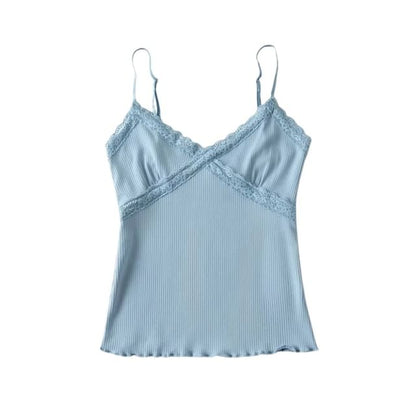 Ribbed Knit Lace-Trim Crop Camisole Top