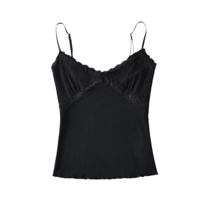 Ribbed Knit Lace-Trim Crop Camisole Top