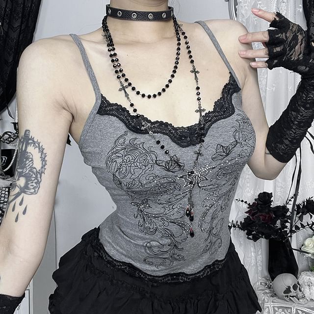Scoop Neck Lace-Trim Crop Camisole Top