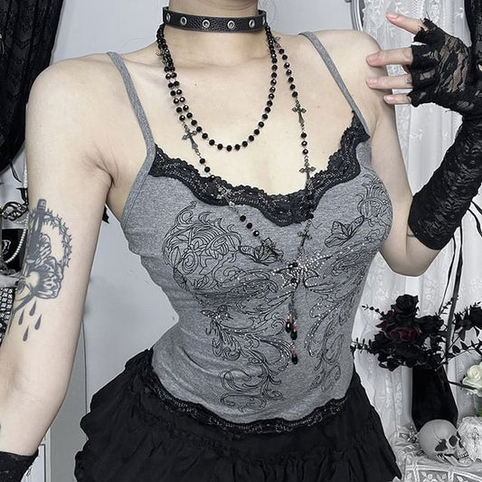 Scoop Neck Lace-Trim Crop Camisole Top