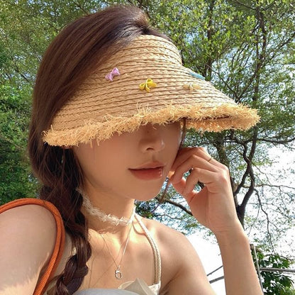Bow Fringed Straw Sun Hat