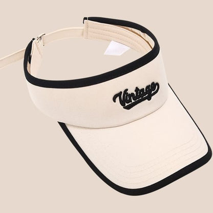 Lettering Embroidered Piped Sun Visor