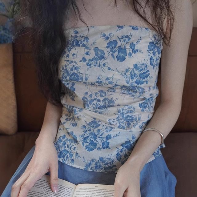 Sleeveless Floral Print Tube Top