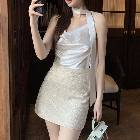 Neck Strap Spaghetti Plain Camisole Cowl Top