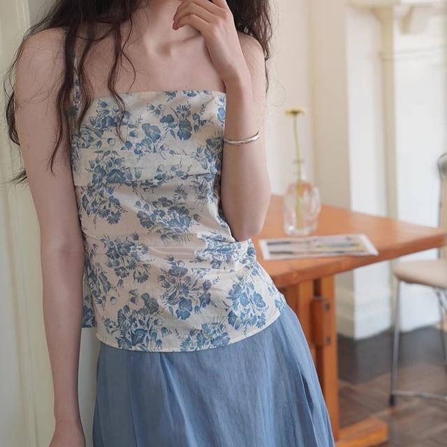 Sleeveless Floral Print Tube Top